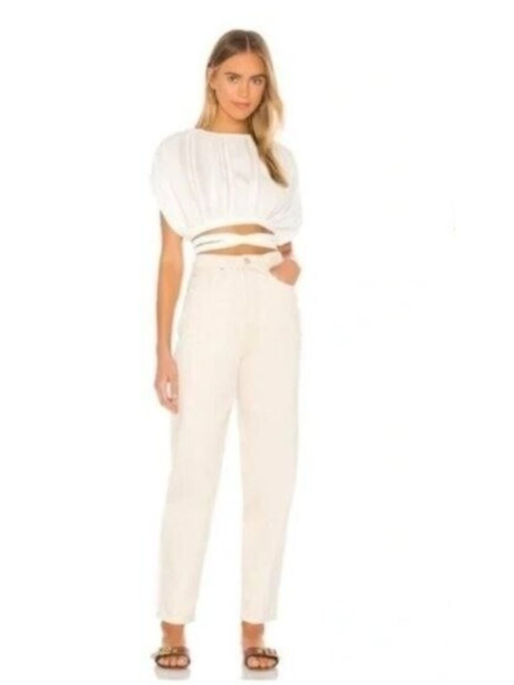 🛍 WeWoreWhat Dani Rigid High Rise Boyfriend Jeans in Unbleached Sand Size 24